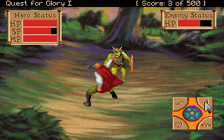 Quest for Glory I: So You Want To Be A Hero (DOS) screenshot: Clobberin' a goblin