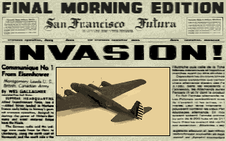 D-Day (DOS) screenshot: Newspaper tells about a kind of invasion
