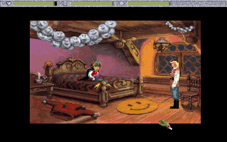 Quest for Glory: Shadows of Darkness (DOS) screenshot: This gnome has lost his sense of humor (and thus will tell you a lot of bad jokes). Helping him get it back makes a fine job for a hero