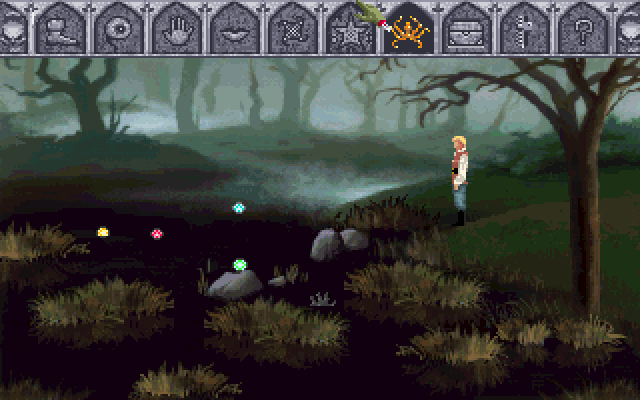 Quest for Glory: Shadows of Darkness (DOS) screenshot: Swamp, with interaction icons displayed