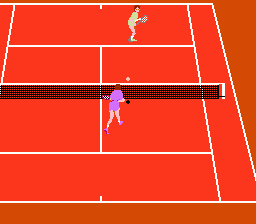 Racket Attack (NES) screenshot: In play on clay court
