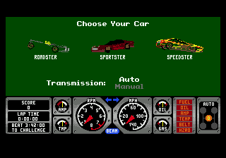 Race Drivin' (Genesis) screenshot: Car types