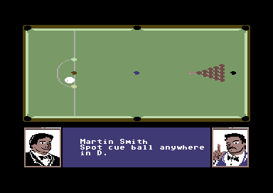 Rack 'Em (Commodore 64) screenshot: A snooker table ready to play