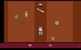 Raiders of the Lost Ark (Atari 2600) screenshot: Useful items can be found in this marketplace