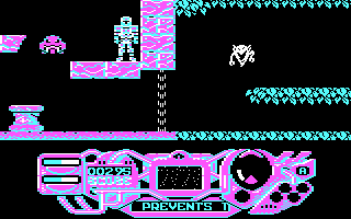 Rad Warrior (DOS) screenshot: Found the suit, but gravity prevents takeoff