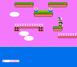 Rainbow Islands (NES) screenshot: Hurry up and get through the level before the water floods you