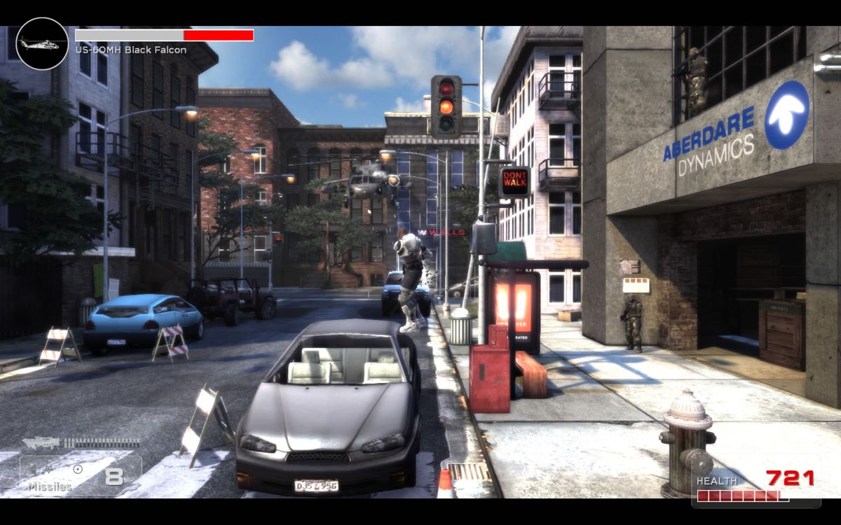 Shadow Complex: Remastered (Windows) screenshot: The opening cut-scene where the vice president is under attack.