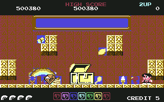 Rainbow Islands (Commodore 64) screenshot: Manage to collect all seven emeralds to obtain a fairly large one