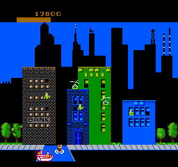 Rampage (NES) screenshot: Monsters don't swim all that well