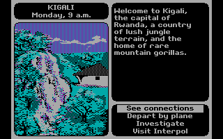 Where in the World Is Carmen Sandiego? (DOS) screenshot: Kigali main screen