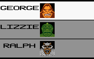 Rampage (Atari 7800) screenshot: Choose a character