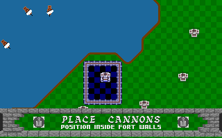 Rampart (DOS) screenshot: Placing Cannon Instructions