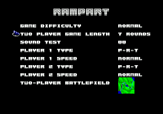 Rampart (Genesis) screenshot: Options