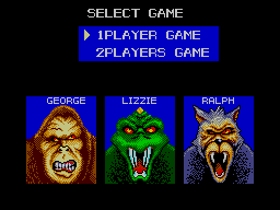 Rampage (SEGA Master System) screenshot: Select Character