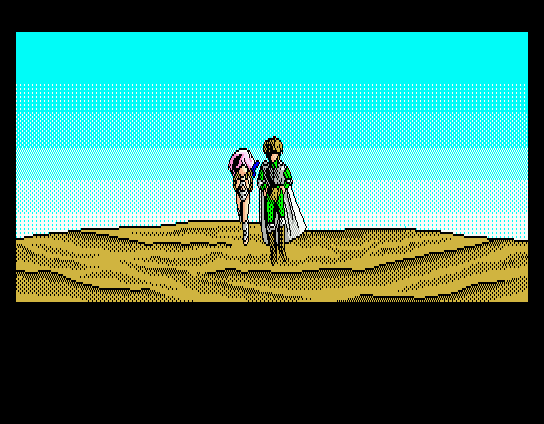 Rance II: Hangyaku no Shōjotachi (MSX) screenshot: Rance and Shiiru embark on their new adventure...