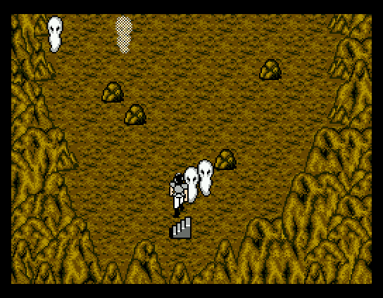 Randar no Bōken III: Yami ni Miserareta Majutsushi (MSX) screenshot: In a dungeon. You are immediately attacked by ghosts who promptly turn into orcs and other monsters