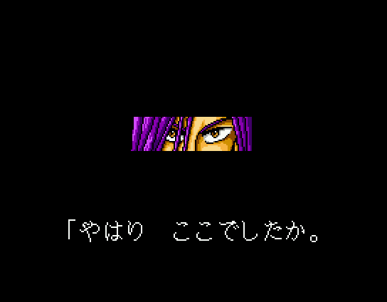 Randar no Bōken III: Yami ni Miserareta Majutsushi (MSX) screenshot: You don't see much of Nebiroth here. But you know you can't entirely trust a guy with purple hair