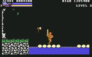 Rastan (Commodore 64) screenshot: Using a raft