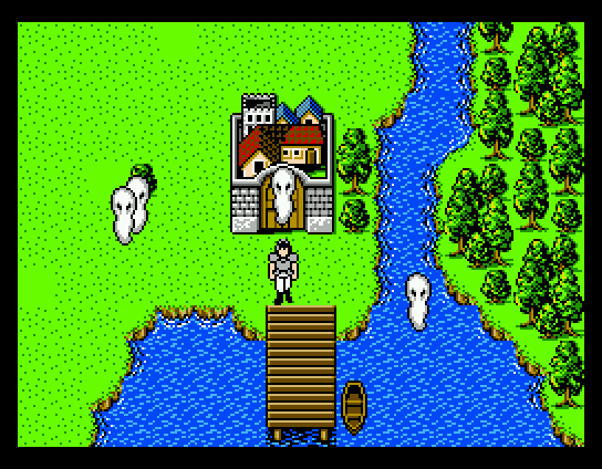 Randar no Bōken III: Yami ni Miserareta Majutsushi (MSX) screenshot: Outside of a town. You can see monsters spawn gradually