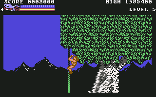 Rastan (Commodore 64) screenshot: "Ace view from up here, mate."