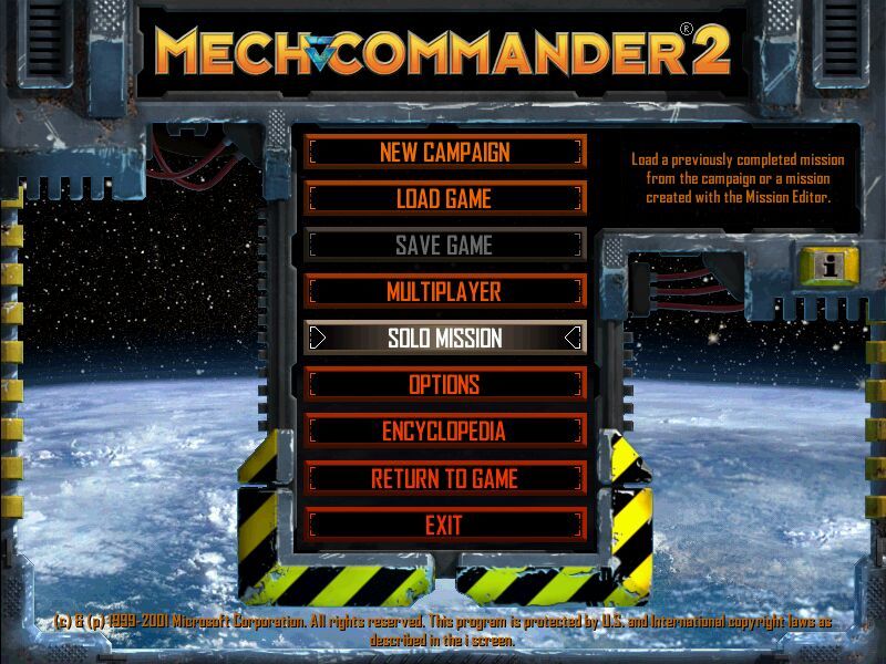 Mech Commander 2 (Windows) screenshot: Main menu