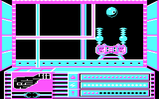 Rasterscan (PC Booter) screenshot: Navigate into that device to be transported or enter a puzzle (CGA)
