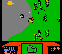 R.C. Pro-Am (NES) screenshot: You can collect various useful items on track