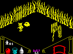 Knight Lore (ZX Spectrum) screenshot: Get over here boy!