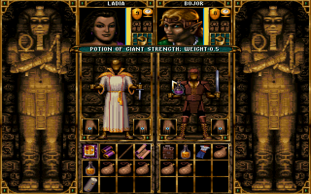 Ravenloft: Stone Prophet (DOS) screenshot: Inventory management