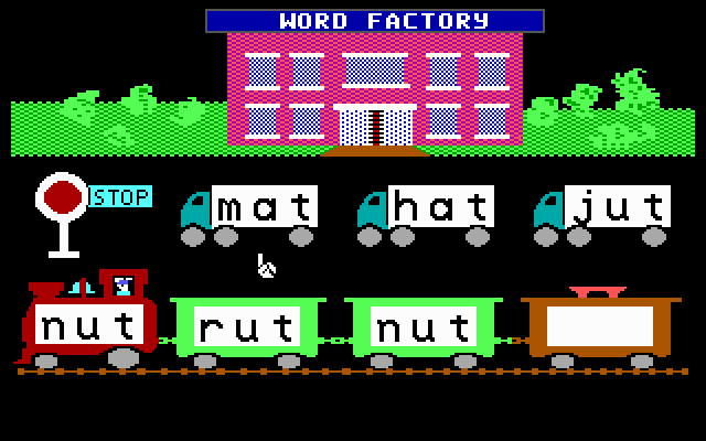 Reader Rabbit (DOS) screenshot: Word train (EGA)