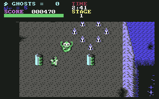 The Real Ghostbusters (Commodore 64) screenshot: Say hello to Slimer
