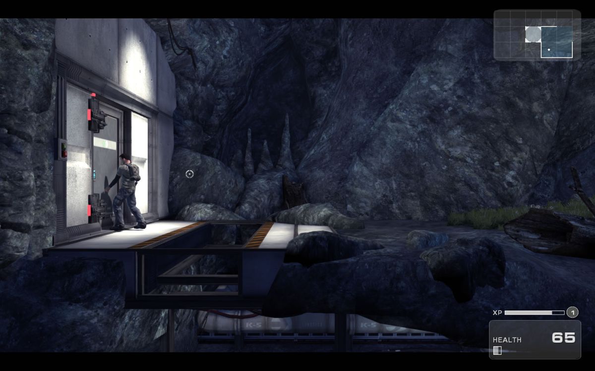 Shadow Complex: Remastered (Windows) screenshot: Jason finds a strange facility.