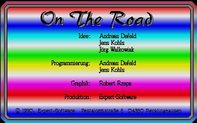 On the Road (Atari ST) screenshot: Title screen.