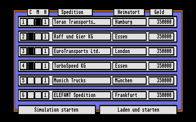 On the Road (Atari ST) screenshot: Player options.