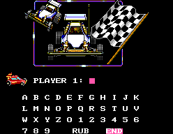 R.C. Grand Prix (SEGA Master System) screenshot: Name Entry