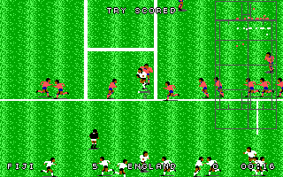 World Class Rugby: Five Nations Edition (DOS) screenshot: Score on the normal pitch (EGA)