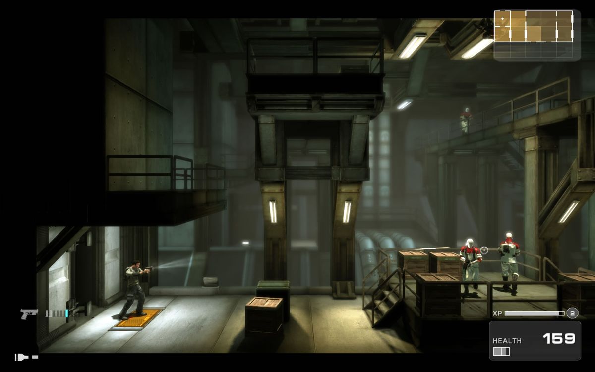 Shadow Complex: Remastered (Windows) screenshot: The enemies are not yet aware of my presence.