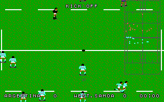 World Class Rugby: Five Nations Edition (DOS) screenshot: Kick off on a dry pitch (EGA)