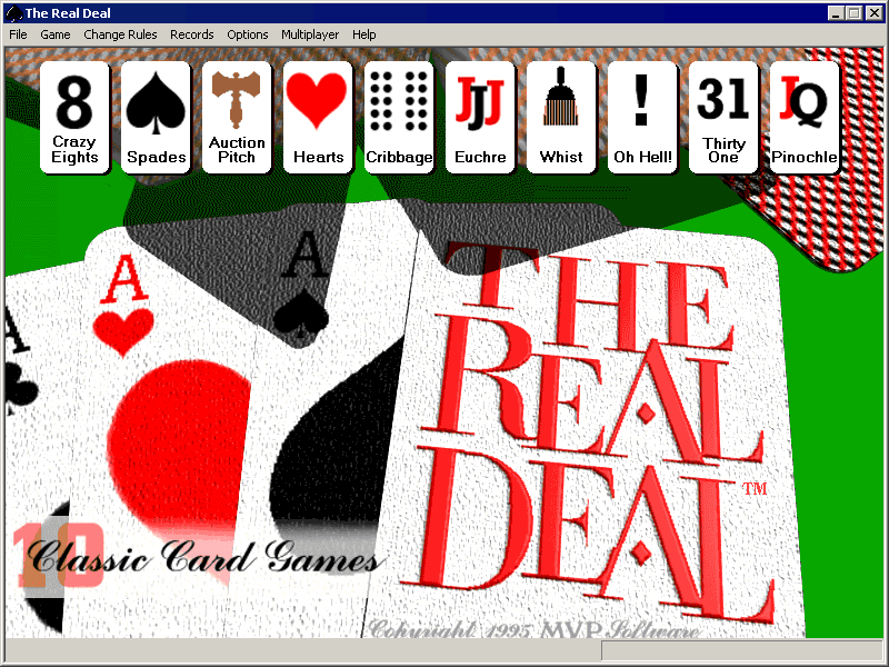 The Real Deal 2 (Windows) screenshot: The Main menu for the social card games.