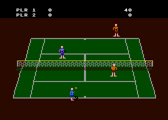 RealSports Tennis (Atari 5200) screenshot: Getting ready to serve in a game of doubles