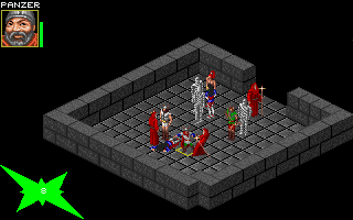 Realms of Arkania: Blade of Destiny (DOS) screenshot: In a fierce fight against necromancers and their undead vassals, one of our party members has been knocked out.