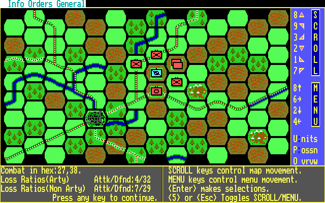 Red Lightning (DOS) screenshot: Combat report