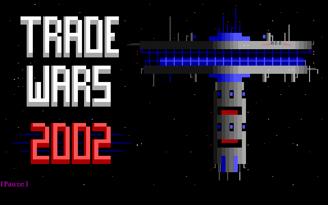 Trade Wars 2002 (DOS) screenshot: One of the spectacular opening ANSI title screens