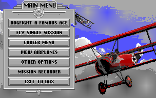 Red Baron (DOS) screenshot: The main menu (EGA)