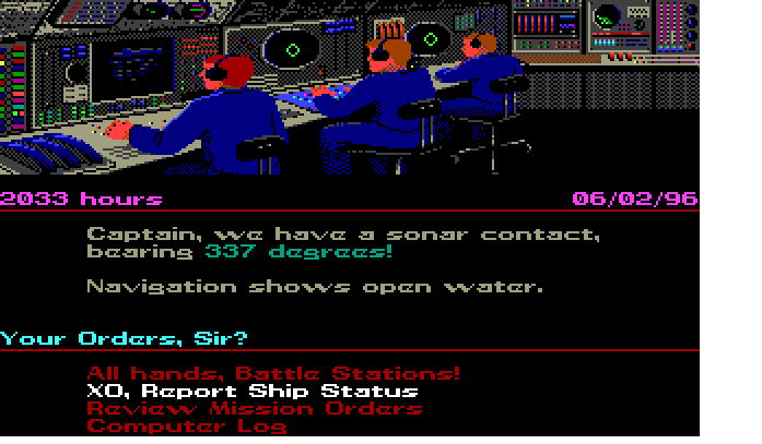 Red Storm Rising (DOS) screenshot: CONTACT!!