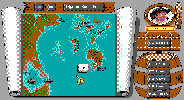 Redhook's Revenge (DOS) screenshot: rolling dice