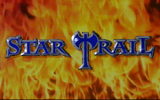 Realms of Arkania: Star Trail (DOS) screenshot: Opening Title - Star Trail (Background is animated flames)