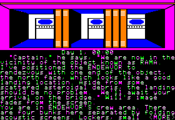 Rendezvous with Rama (Apple II) screenshot: The beginning location