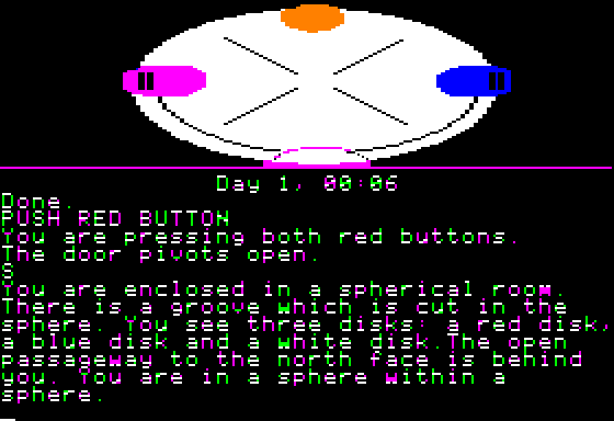 Rendezvous with Rama (Apple II) screenshot: This certainly is a big, round room!
