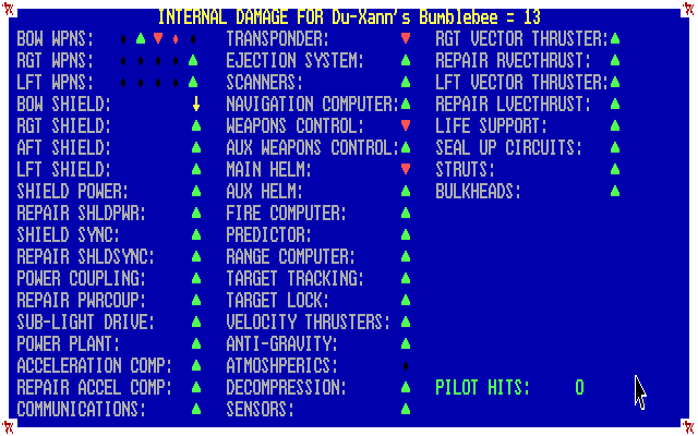 Renegade Legion: Interceptor (DOS) screenshot: Damage report